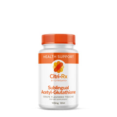 CitriRx Sublingual Acetyl Glutathione 100mg bottle with grape flavor label, USA-made