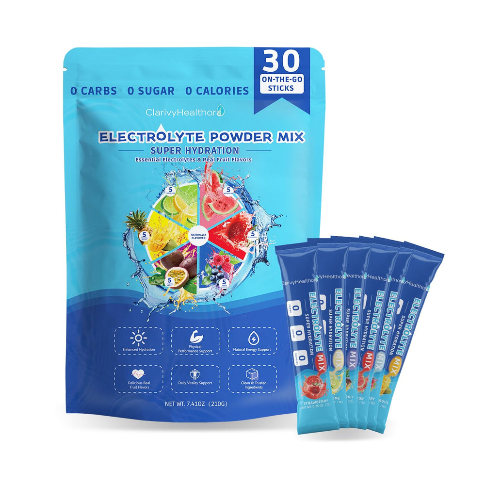 ClarivyHealthora electrolyte packets front view for quick hydration on the go