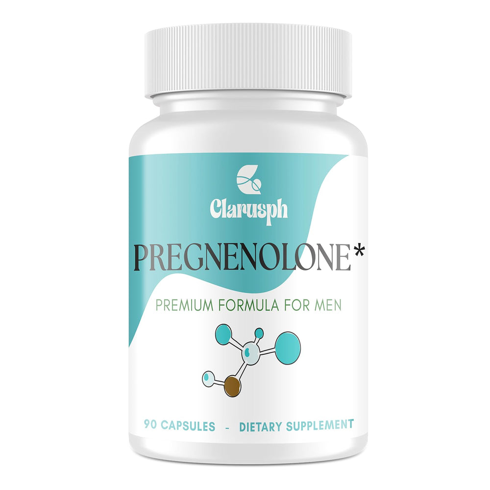 Bottle of Clarusph Pregnenolone 50mg with DHEA 25mg, 90 capsules