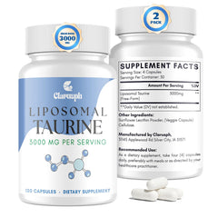 Clarusph Taurine liposomal bottle highlights energy support.