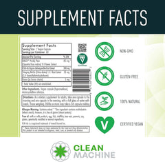 Clean Machine Cell Block 80 label graphic highlighting DM33 Opuntia extract