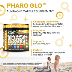 Herbal energy and immune support capsules on a clean background