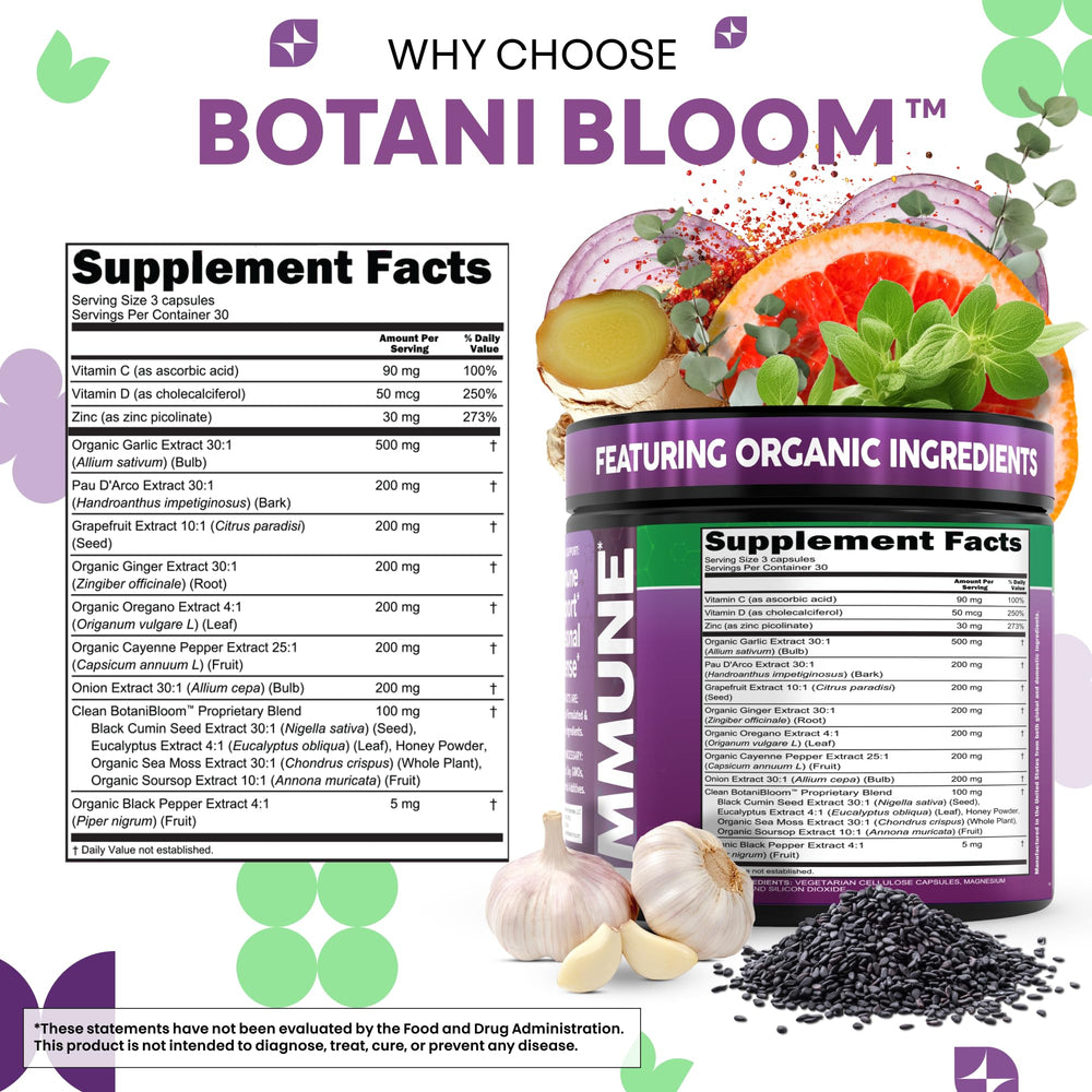 Sea moss and black seed components displayed on packaging