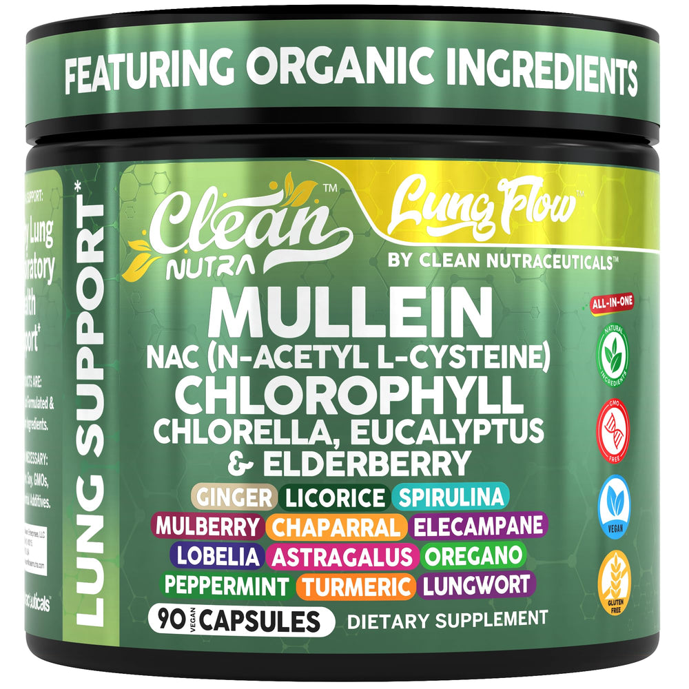 Product bottle with mullein leaf extract and lung support ingredients