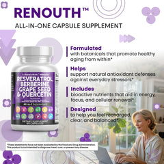 Renouth NAD booster NAC capsules illustrate a robust antioxidant and metabolism-support blend