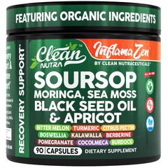 Hero view of Clean Nutra Soursop antioxidant supplement bottle