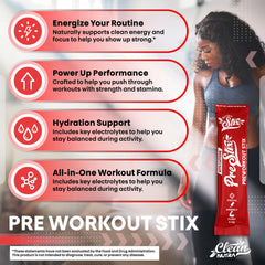 Clean Nutraceuticals Pre Workout Sticks bottle-and-packets scene showcases complete workout stack.
