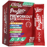 Clean Nutraceuticals Pre Workout Sticks packfront shows convenient energy on-the-go.