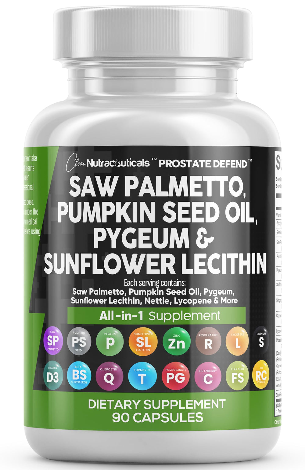 Clean Nutraceuticals Prostate Defend bottle label showing Saw Palmetto and Lycopene