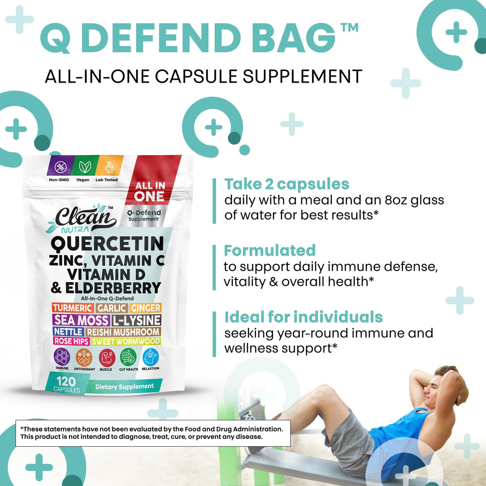 Clean Nutraceuticals Q Defend box and bottle pairing for easy daily use.