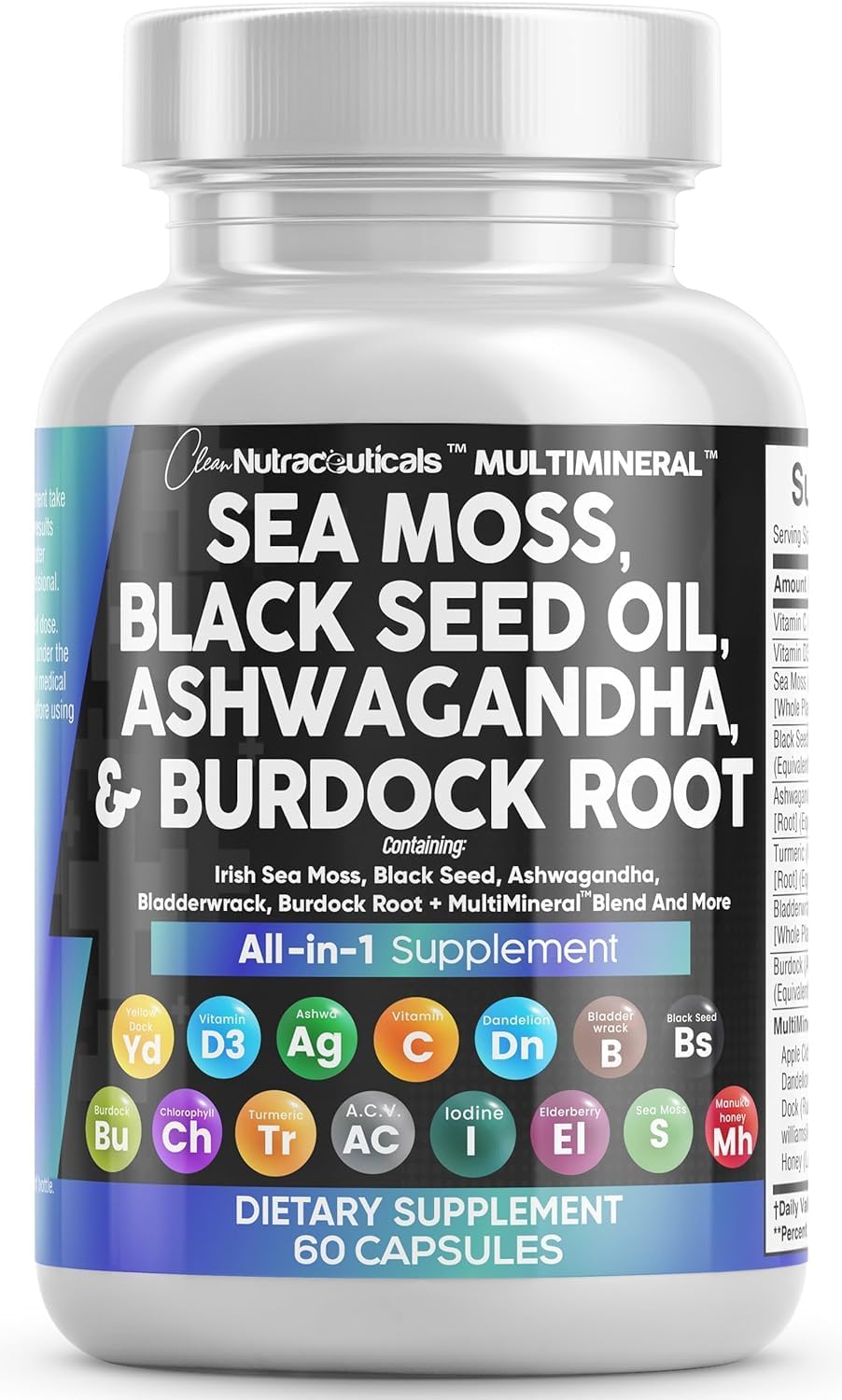 Clean Nutraceuticals Sea Moss and Black Seed Oil 15-in-1 bottle