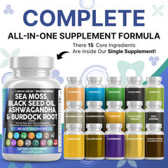 Sea moss and black seed oil capsules with ashwagandha