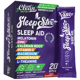 Clean Nutraceuticals front packaging showing box of 20 sleep stix for convenience