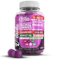 Bottle of Clean Nutraceuticals Vaginal Probiotics Gummies on a clean background