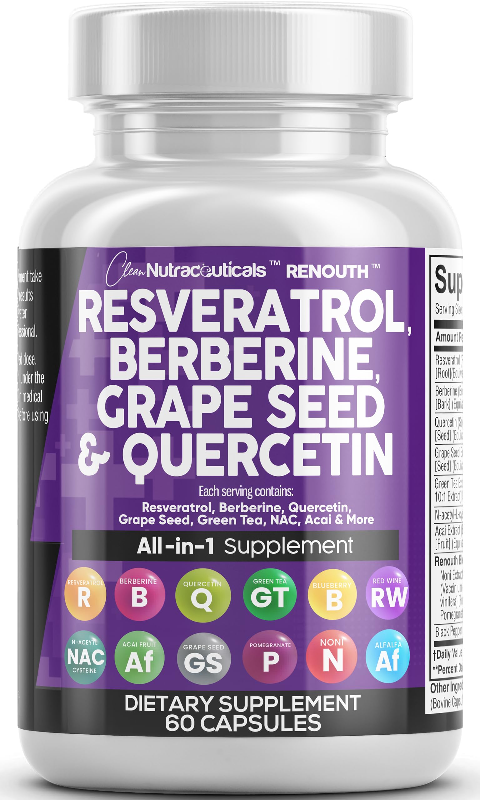 Bottle of Clean Resveratrol supplement with Berberine and Grapeseed extract Bottle of Clean Resveratrol supplement with Berberine and Grapeseed extract
