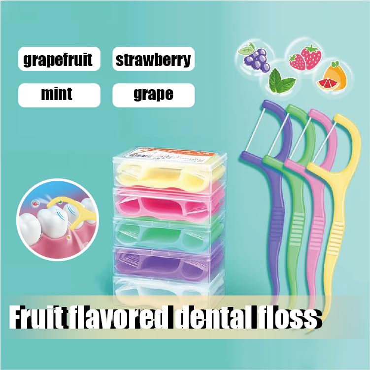 Fruit-flavored dental floss sticks close-up