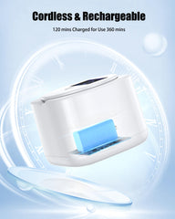 Compact travel cleaner showing 5-minute and 10-minute timers