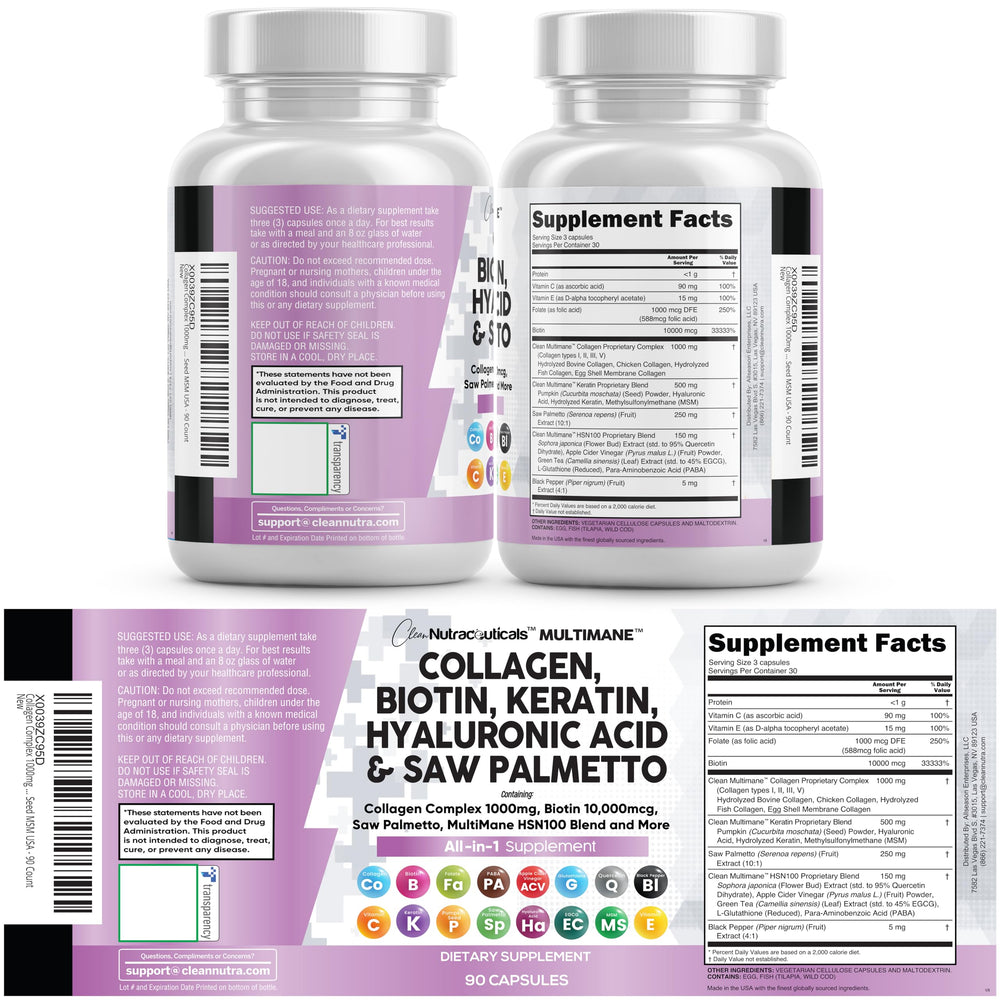 Clean Nutraceuticals collagen pills packaging closeup showing contents.
