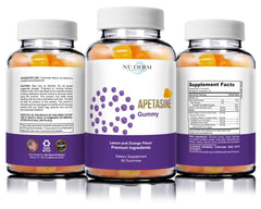 Marketing image of Apetasine gummy bottle and label