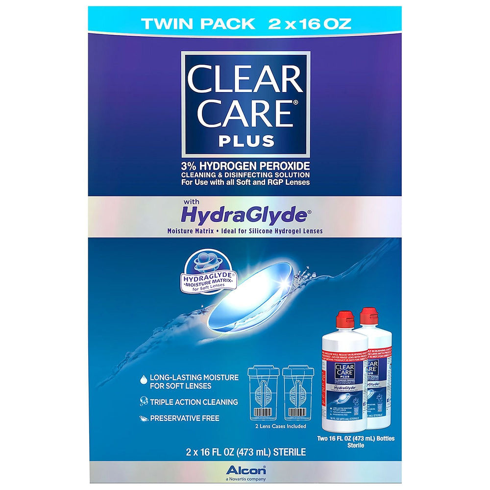 Clear Care Plus Hydraglyde cleaning solution bottle, 16 oz