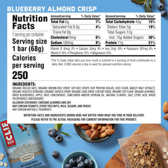 CLIF Bar Blueberry Almond Crisp bar being unwrapped reveals blueberries and almonds.