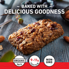 Close-up of CLIF Bar Blueberry Almond Crisp with dried blueberries.