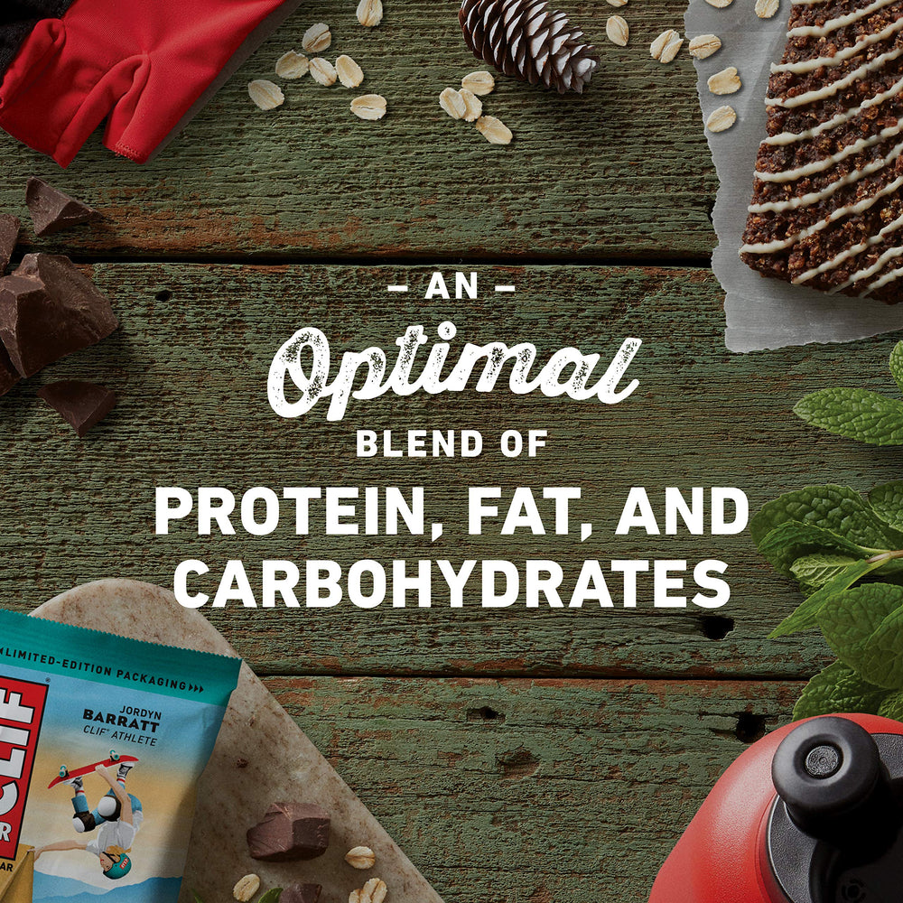 CLIF Bar Cool Mint Chocolate dense chewy texture ideal for hiking fuel.