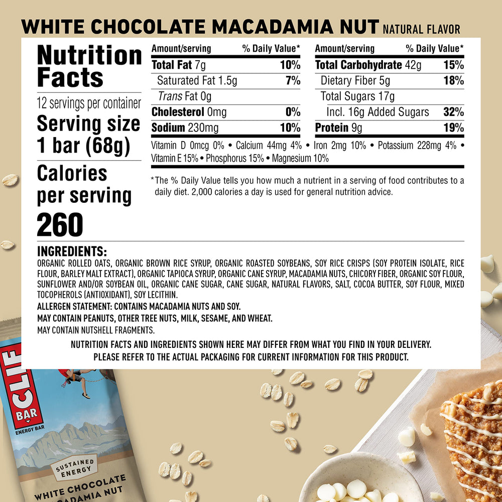 Single CLIF BAR on a wooden surface with branding visible