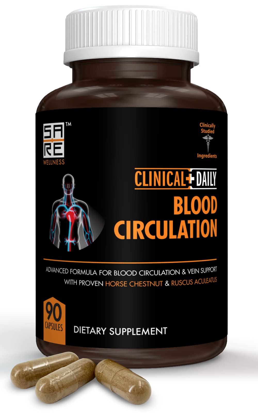 Bottle of Clinical Daily Blood Circulation Supplement with 90 capsules