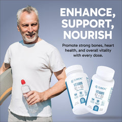 Close-up of Vitamin K2 + D3 capsules showing shape and color