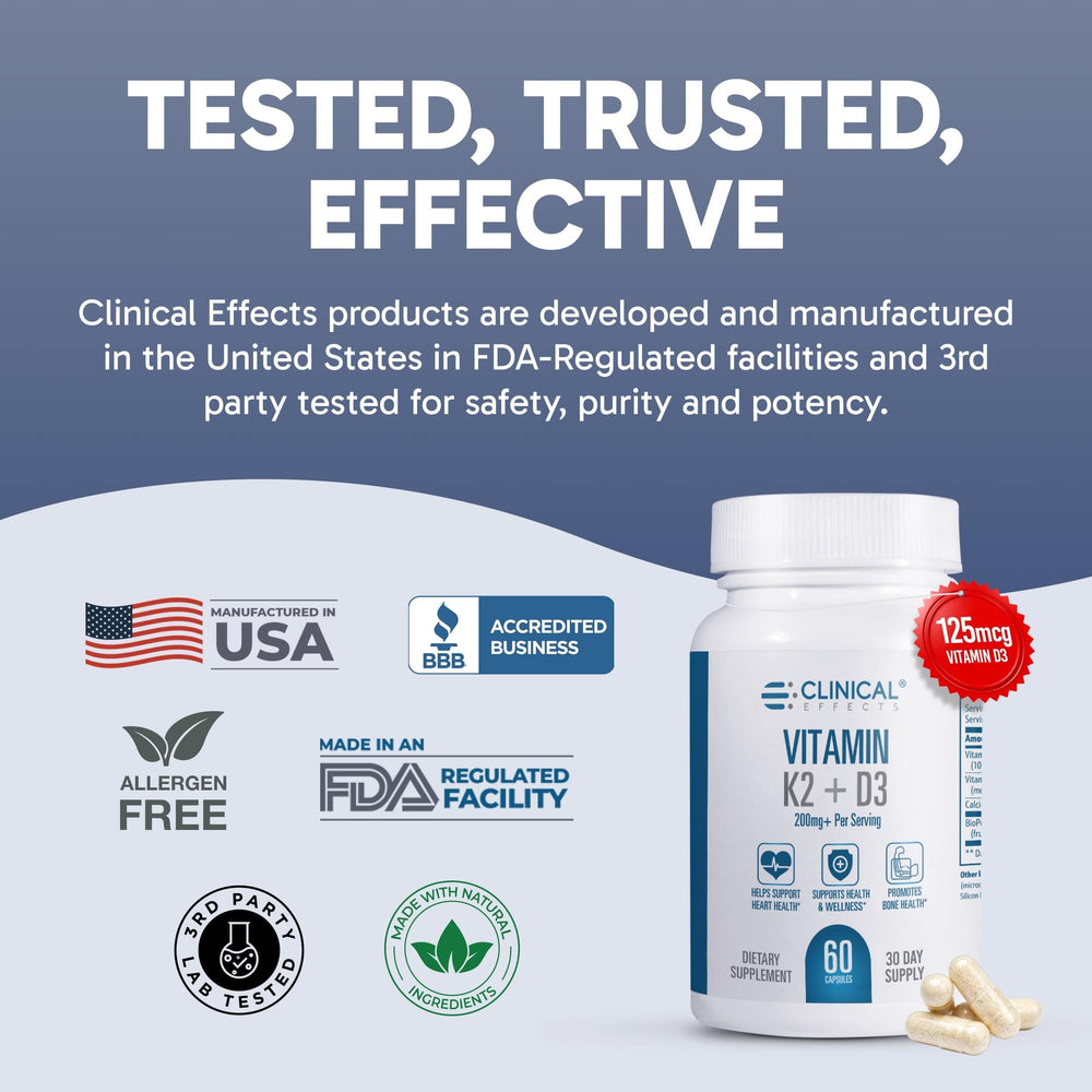 Supplement facts panel for Vitamin K2 + D3 with Calcium