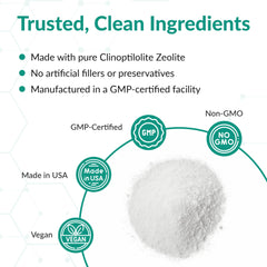 Close-up of Clinoptilolite zeolite purity and processing