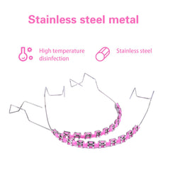 Clip-on braces kit components: metal brackets and ligatures with blue theme