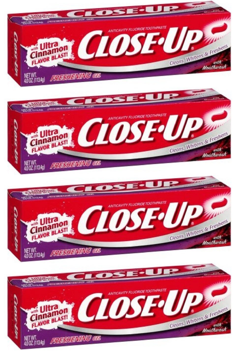 Close-Up Fluoride Toothpaste Red Gel 4 oz Tube – Pack of 4