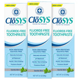 Front view of CloSYS Fluoride Free Toothpaste Gentle Mint travel pack