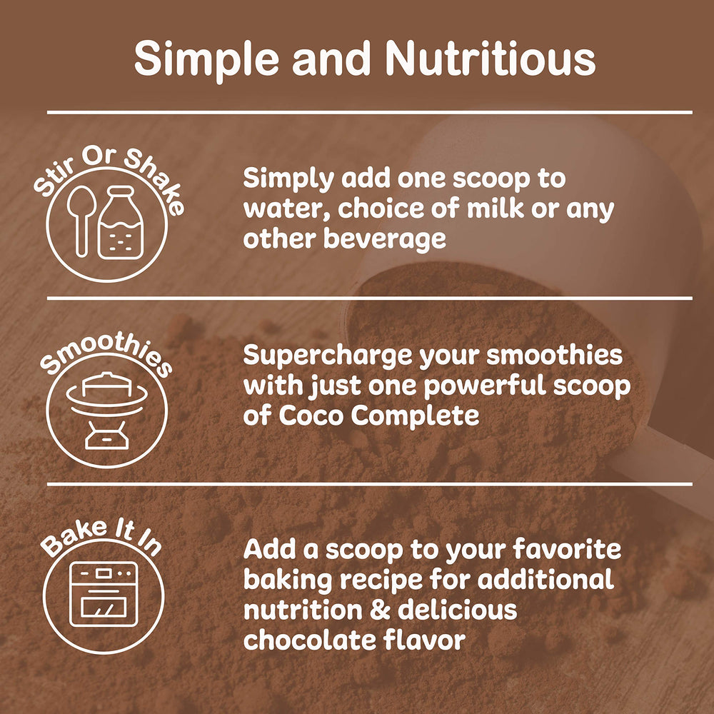 Scoop of Coco Complete mixed in water