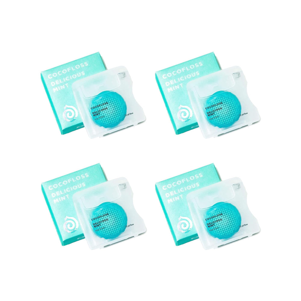 Cocofloss Woven Dental Floss Mint Waxed 4 Spools in packaging