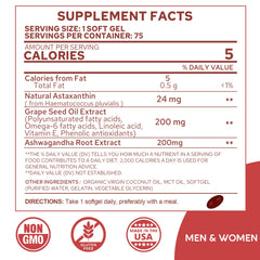 Astaxanthin softgels with coconut MCT oil and ashwagha extract