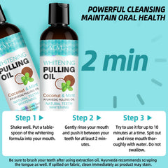 Peppermint coconut oil pulling mouthwash bottle close-up