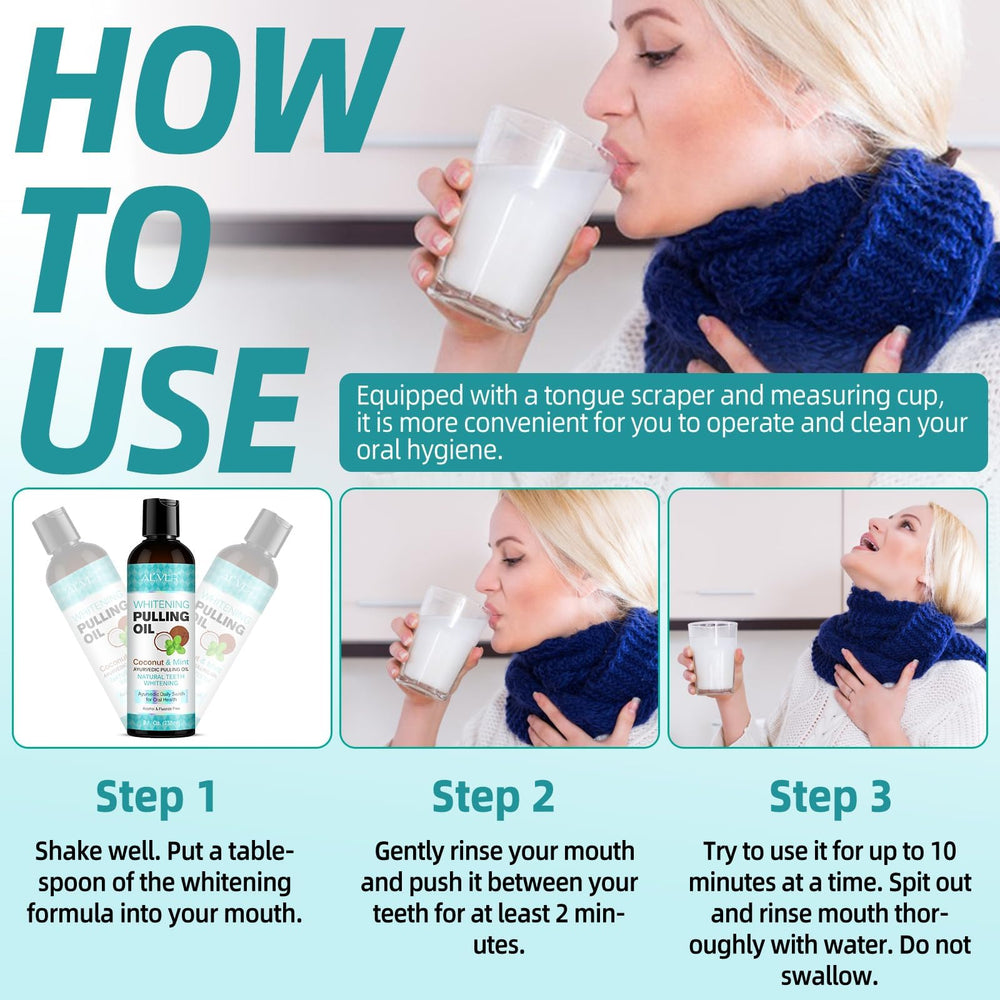 Tongue scraper included with coconut oil mouthwash for complete oral care