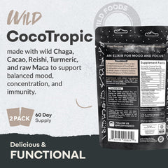 Close-up of Reishi, Chaga, Cacao and Maca mushrooms in the mix