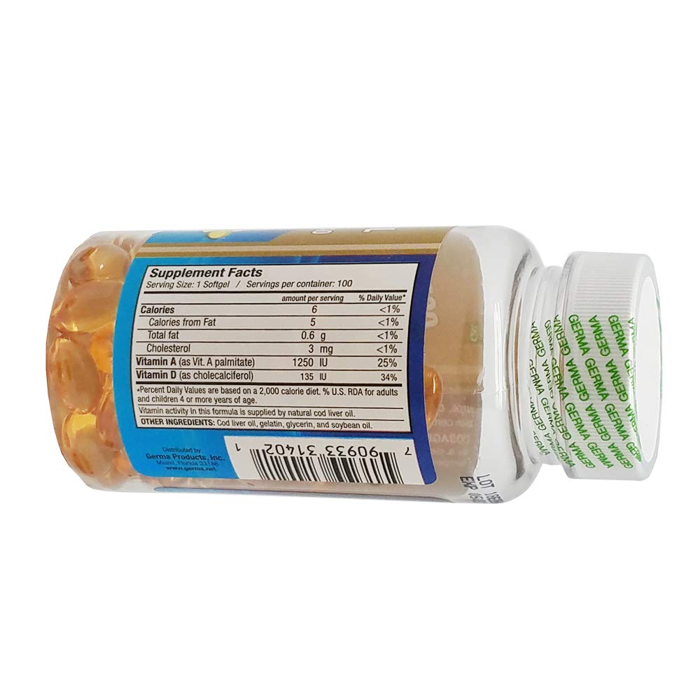 Cod liver oil capsules with GERMA packaging (packaging may vary)