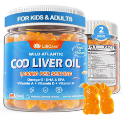 Orange-flavor Cod Liver Oil Gummies 1000mg for kids and adults - front view