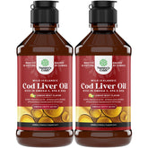 Front view of Icelandic wild-caught cod liver oil liquid bottle 240 ml 2-pack