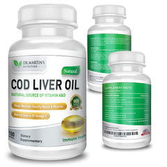 Cod liver oil softgels label showing omega-3 EPA and DHA