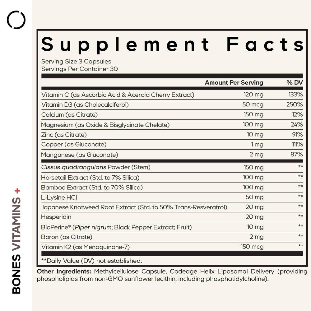 Back of Codeage Bones Vitamins+ bottle showing logo