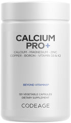 Front view of Codeage Calcium Pro+ 250mg bottle with 120 capsules