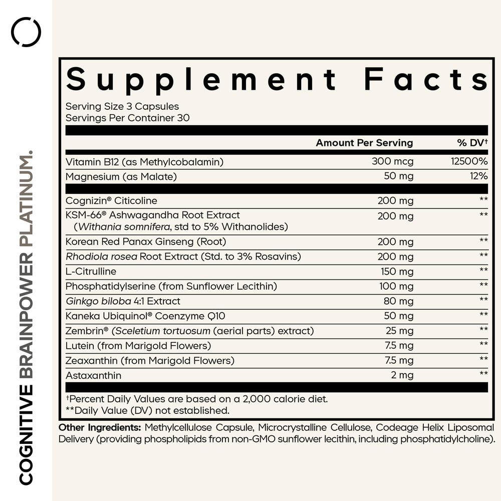 Codeage Cognitive Brainpower Platinum bottle label
