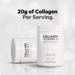 Label highlighting Vitamin C, Hyaluronic Acid, and 18 amino acids