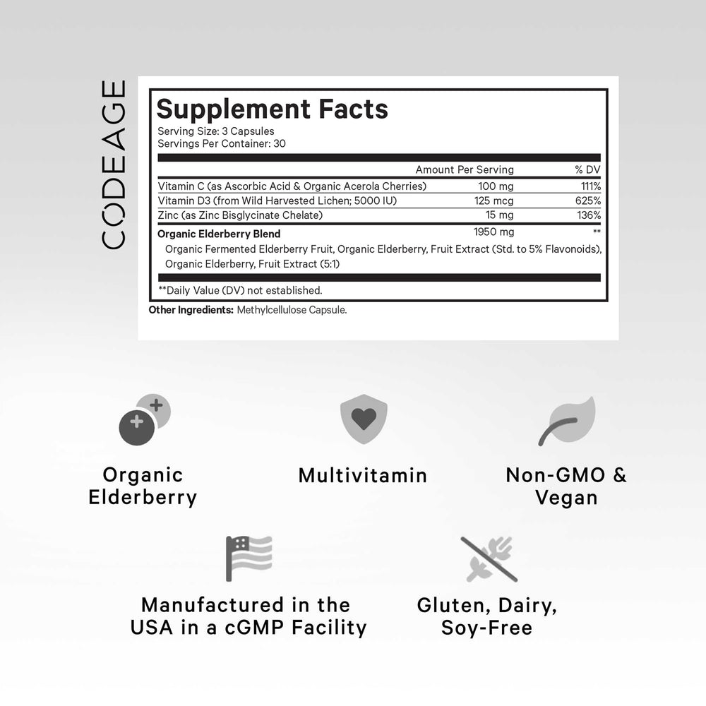 Close-up of Codeage Elderberry Vitamins label